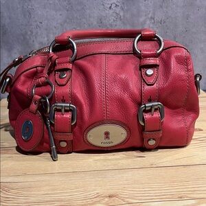 Fossil Cherry Red Leather Satchel